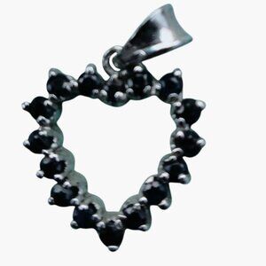 Heart Shaped Silver Pendant Blue Sapphire Gemstones Valentine Wedding